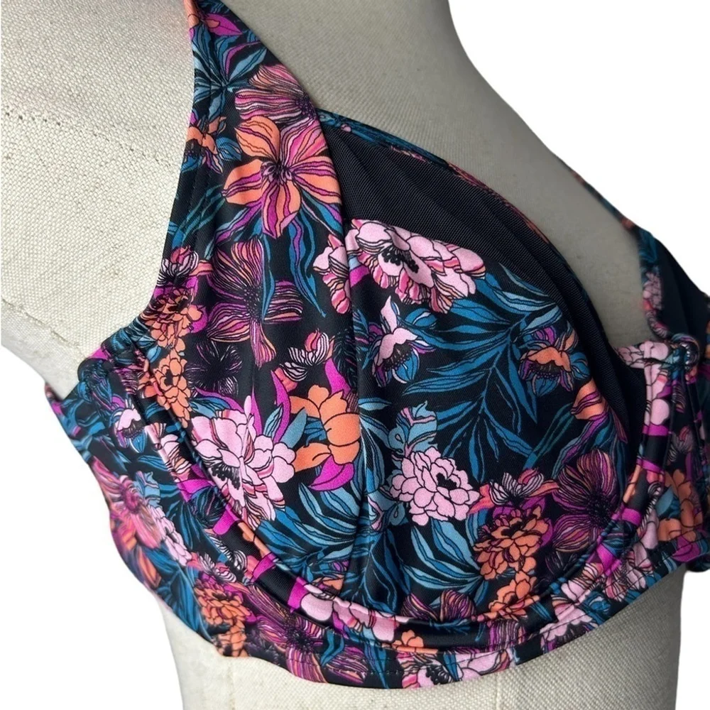 Venus Nova Mesh Underwire Top Hawaiian Hottie Black Floral Print Size 38B